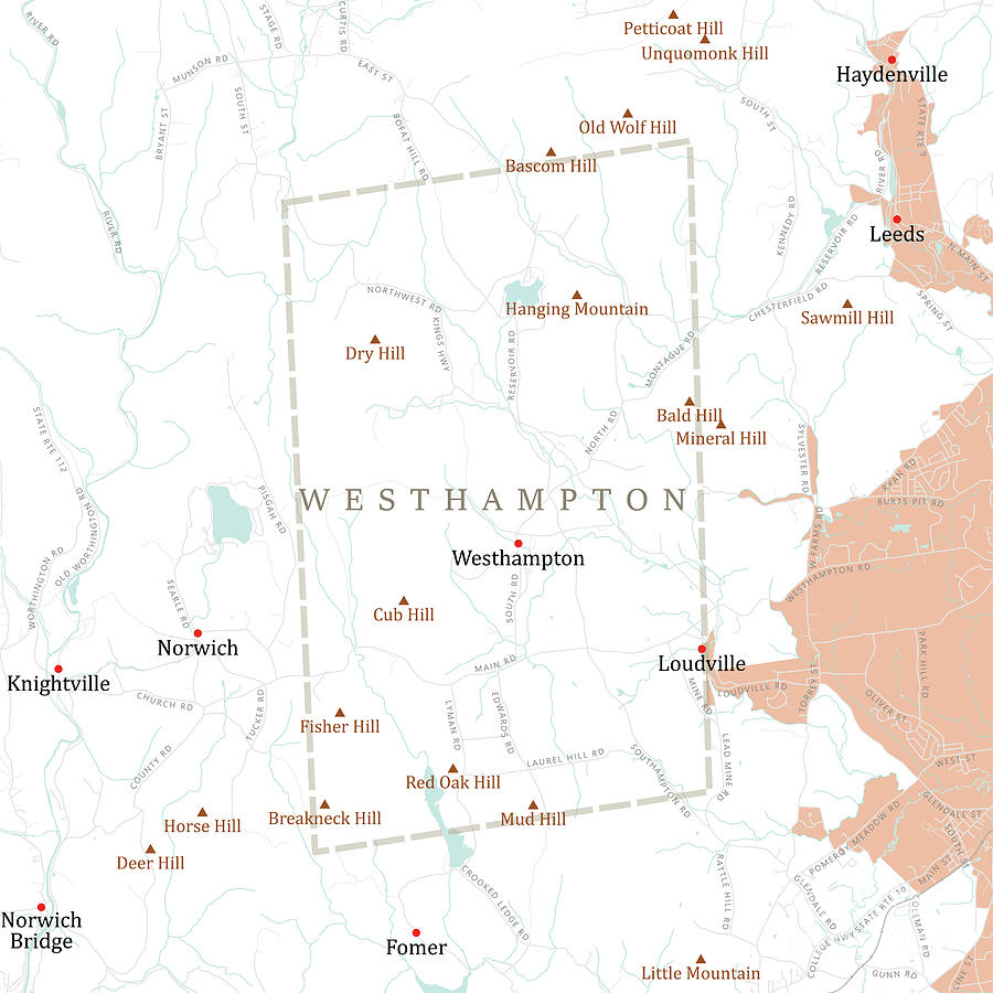 Map Digital Art - MA Hampshire Westhampton Vector Road Map by Frank Ramspott