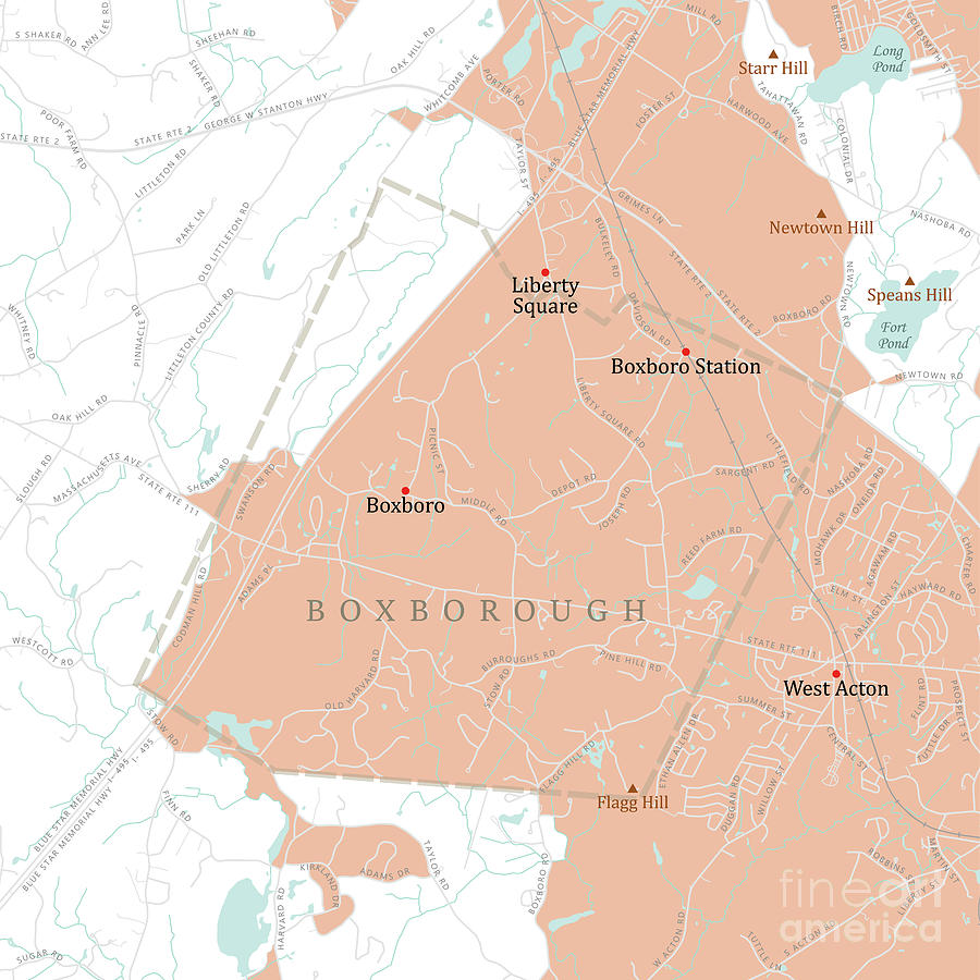 Ma Middlesex Boxborough Vector Road Map Digital Art By Frank Ramspott Pixels 