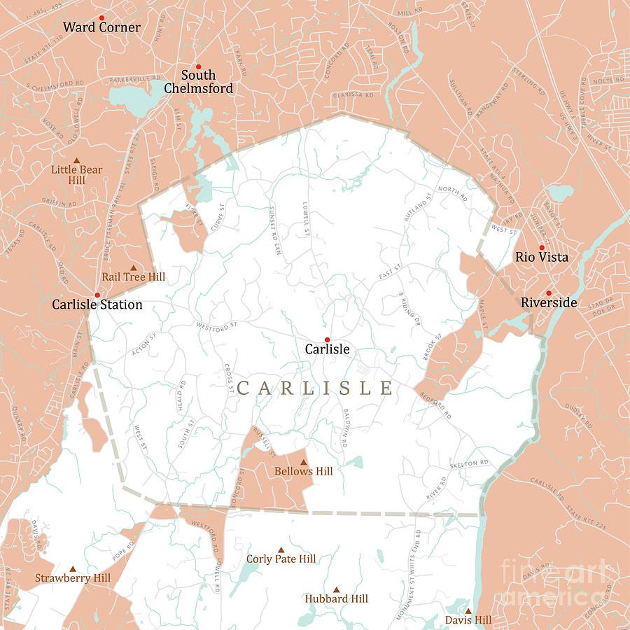 MA Middlesex Carlisle Vector Road Map Digital Art by Frank Ramspott ...