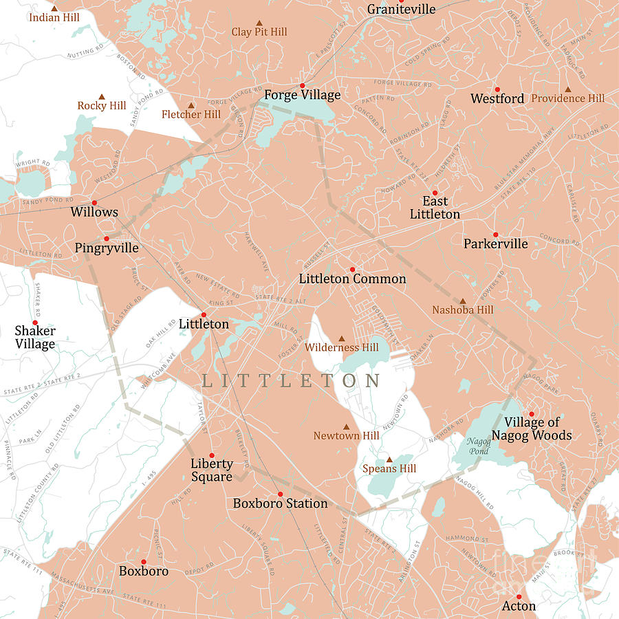 Ma Middlesex Littleton Vector Road Map Digital Art By Frank Ramspott Fine Art America 