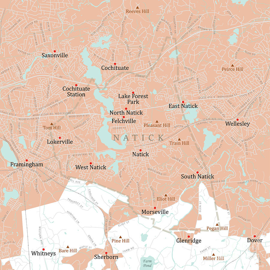 MA Middlesex Natick Vector Road Map Digital Art by Frank Ramspott - Pixels