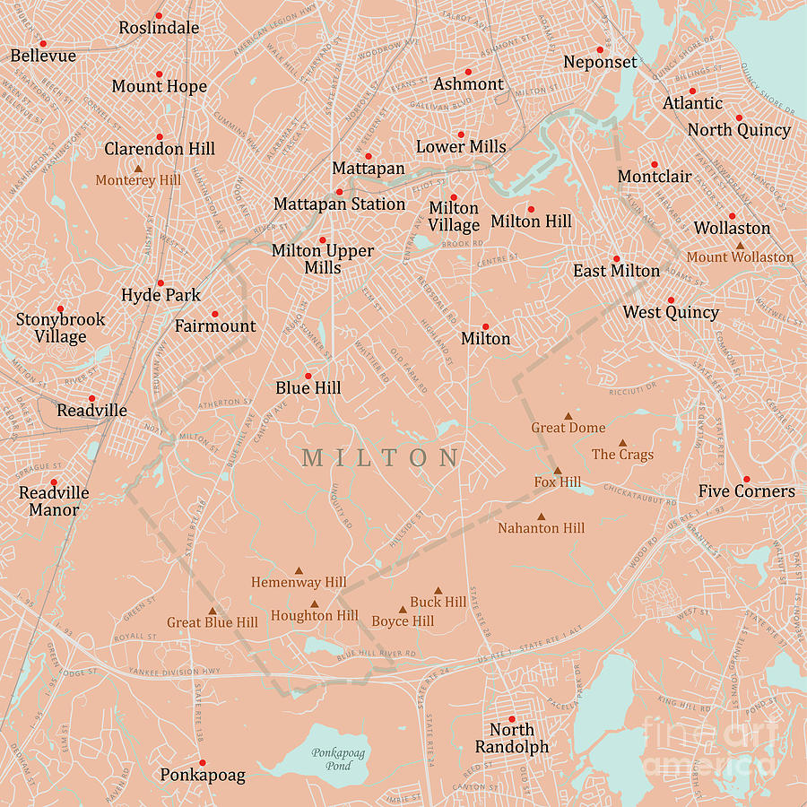 MA Norfolk Milton Vector Road Map Digital Art By Frank Ramspott Pixels   Ma Norfolk Milton Vector Road Map Frank Ramspott 