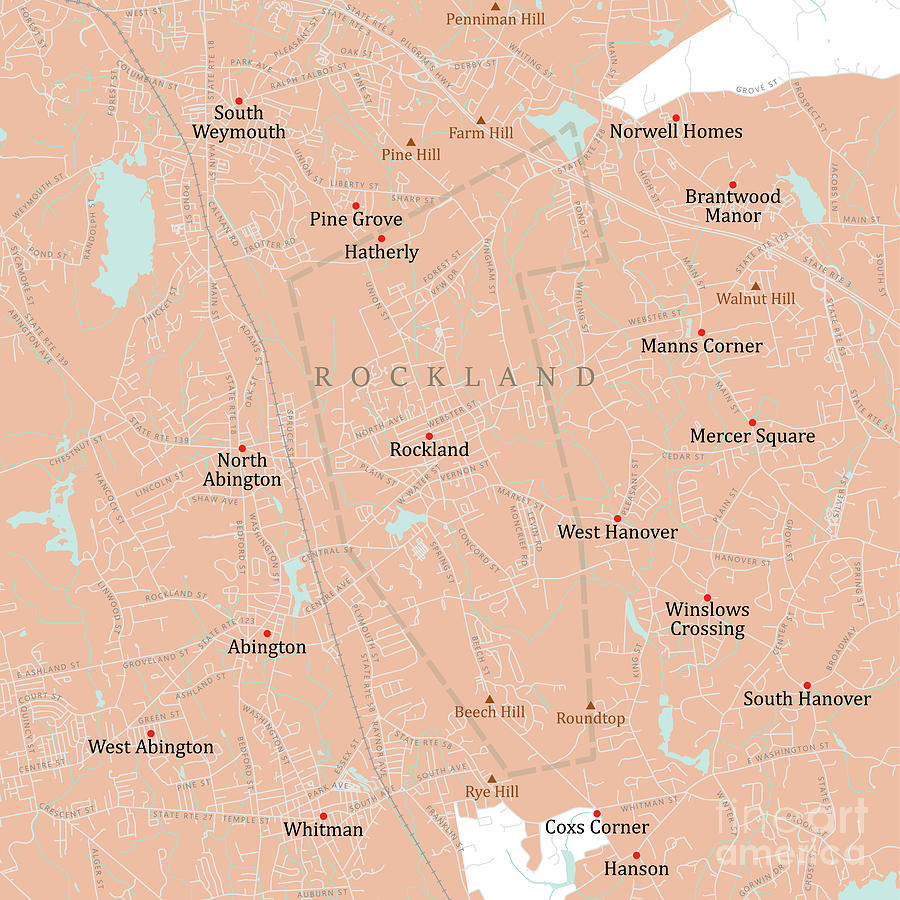 MA Plymouth Rockland Vector Road Map Digital Art by Frank Ramspott