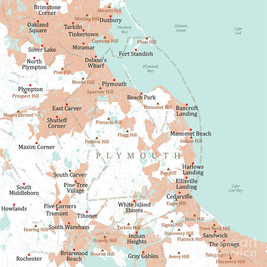 Map Digital Art - MA Plymouth Vector Road Map by Frank Ramspott