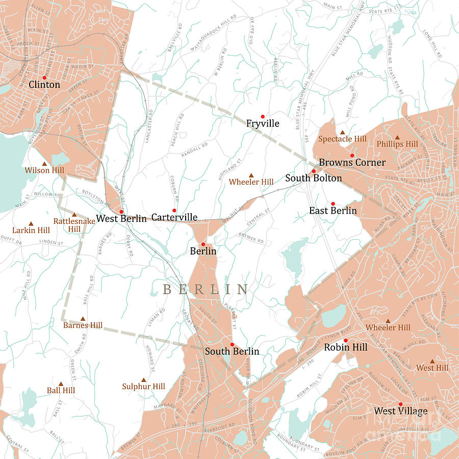 MA Worcester Berlin Vector Road Map Digital Art by Frank Ramspott ...