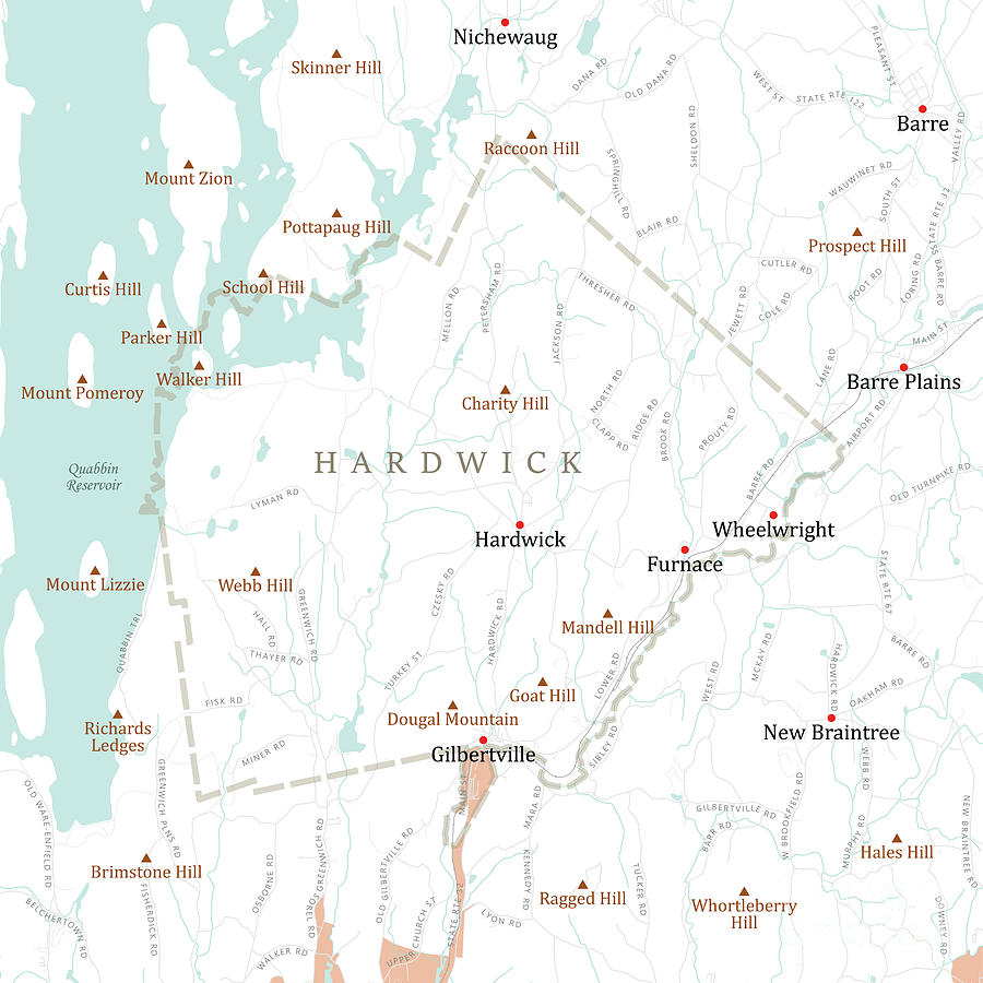 MA Worcester Hardwick Vector Road Map Digital Art by Frank Ramspott ...