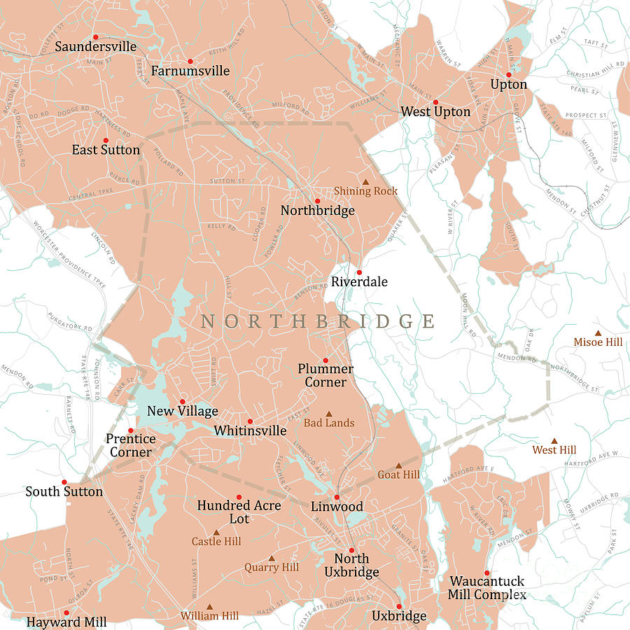 Map Digital Art - MA Worcester Northbridge Vector Road Map by Frank Ramspott