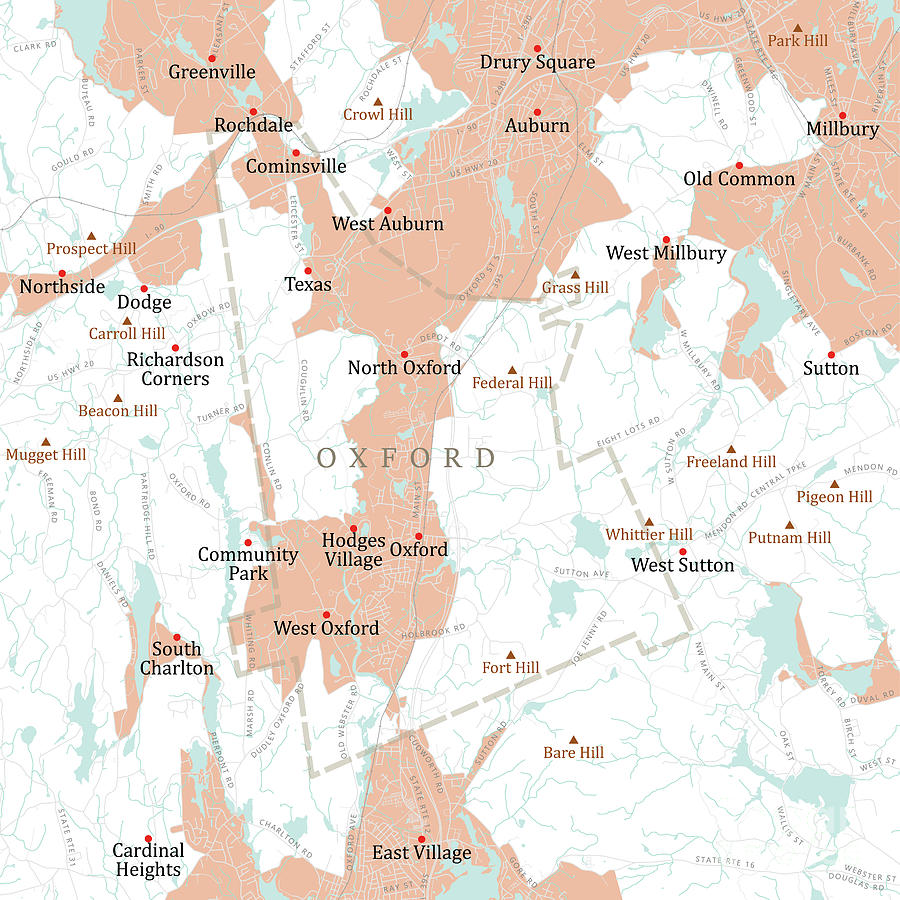 MA Worcester Oxford Vector Road Map Digital Art by Frank Ramspott - Pixels