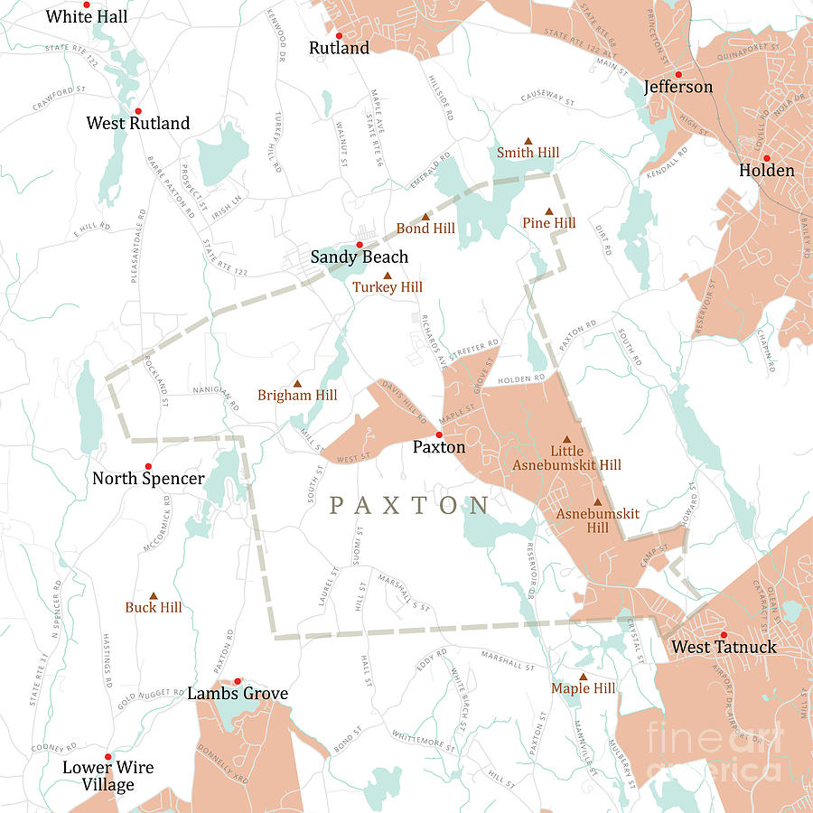 Map Digital Art - MA Worcester Paxton Vector Road Map by Frank Ramspott