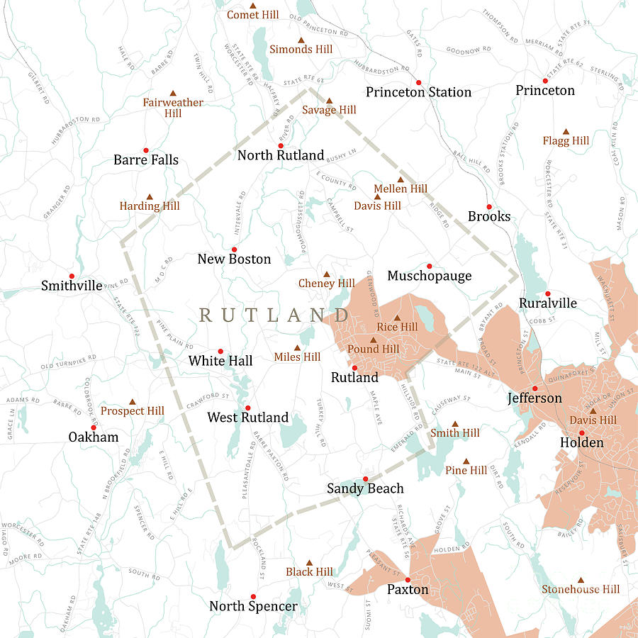 MA Worcester Rutland Vector Road Map Digital Art By Frank Ramspott   Ma Worcester Rutland Vector Road Map Frank Ramspott 