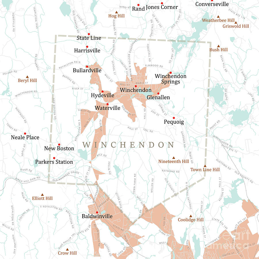 MA Worcester Winchendon Vector Road Map Digital Art by Frank Ramspott
