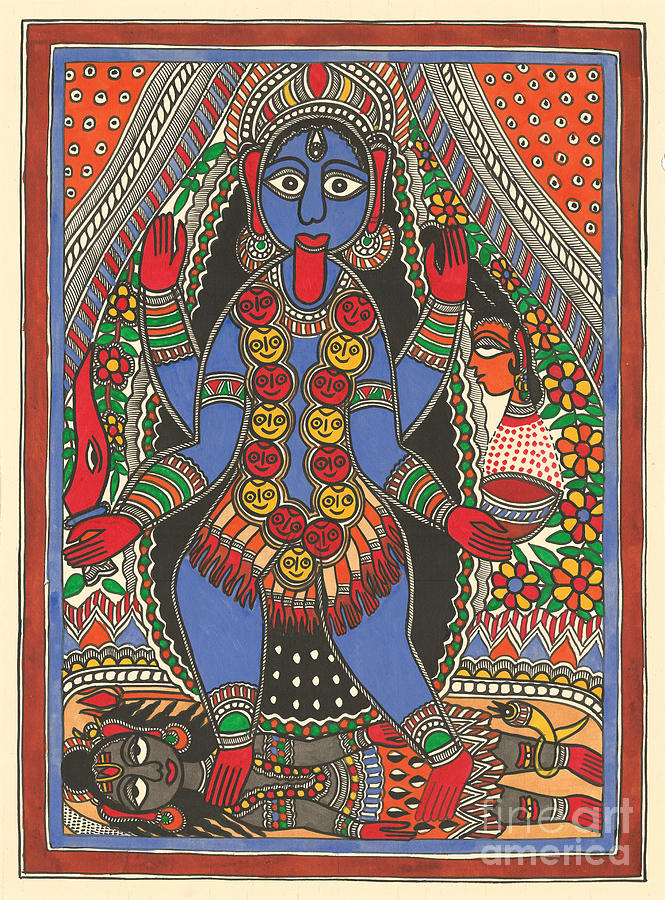 Madhubani Painting - Maa kali by Mithila Crafts
