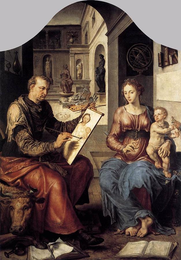 Maarten van Heemskerck - St Luke Painting the Virgin Painting by Les Classics