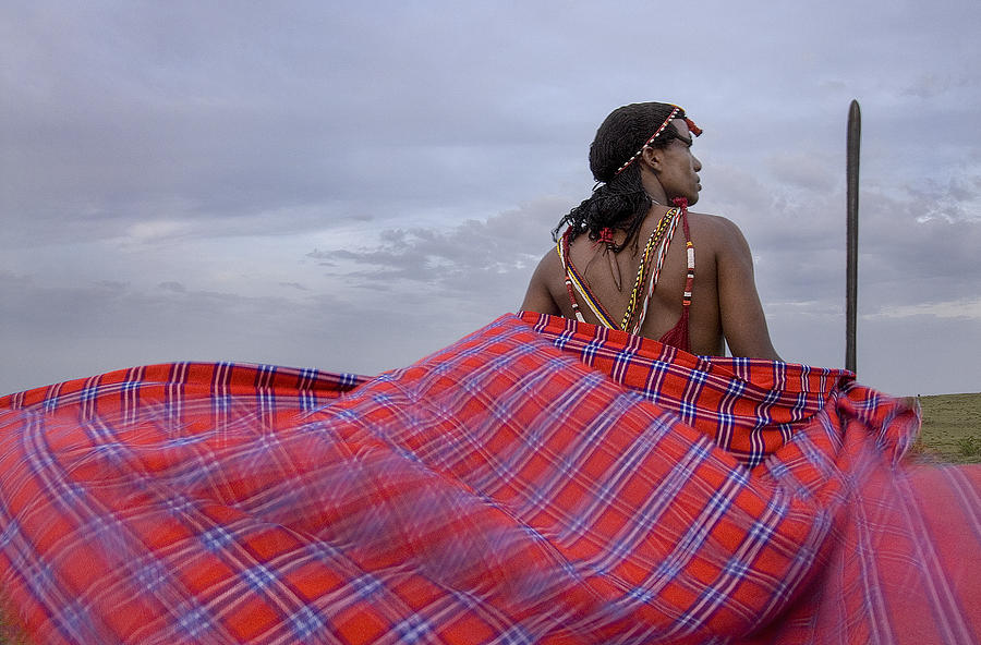 Maasai Warrior Tribesman with Spear and Flowing Cape Photograph by Chris Minihane