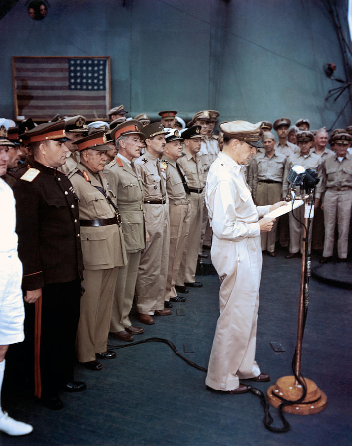 MacArthur Speaking At Japan Surrender Ceremony - 1945 Photograph by War Is Hell Store