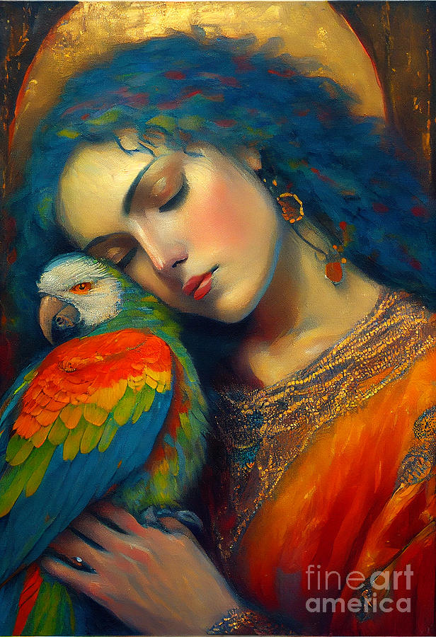 Macaw  Parrot  Pele  Comforting  Angel  Icon  Oil  By Asar Studios Digital Art