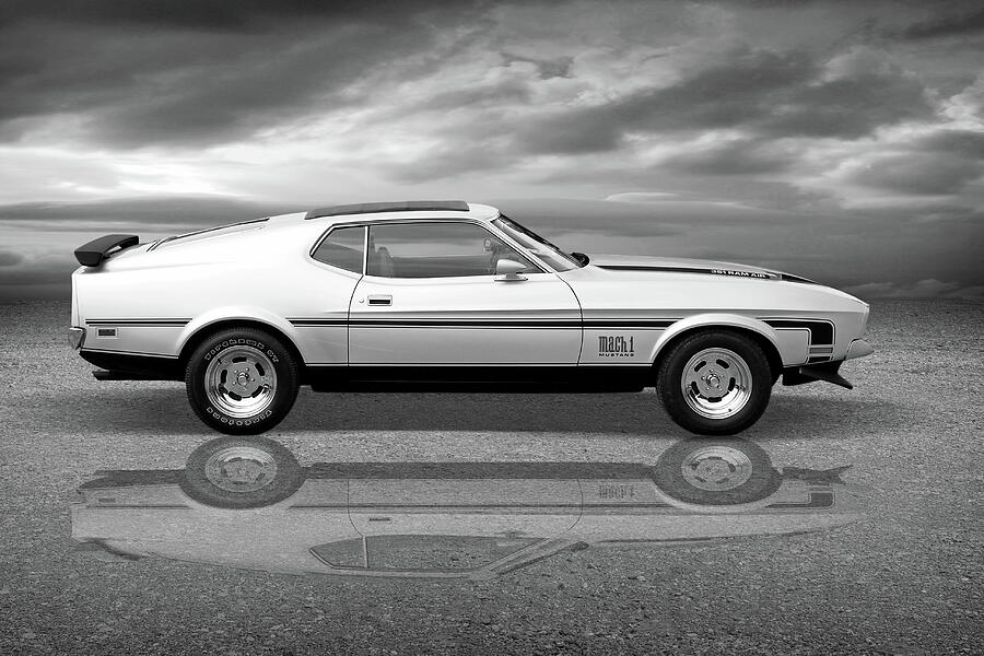 Mach 1 Mustang Reflections in Black and White Photograph by Gill Billington