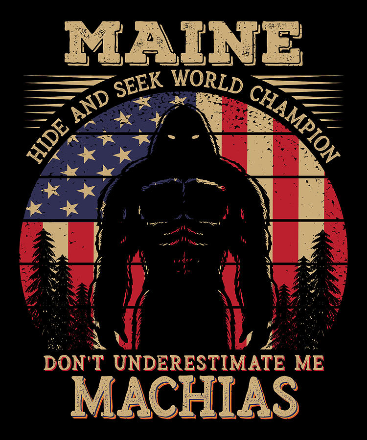 Machias Maine Bigfoot 4th of July Patriotic USA Flag Sasquatch Digital