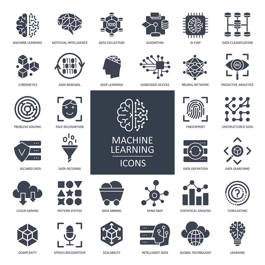 Machine Learning Glyph Icons - Vector Drawing by Pop_jop