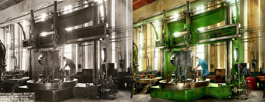 Machinist - Big Jobs Require Big Tools. 1938 - Side by Side Photograph by Mike Savad Machinist - Big Jobs Require Big Tools. 1938 - Side by Side Photograph by Mike Savad