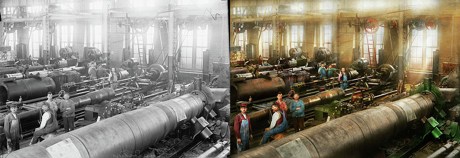 Machinist - Gun - Check out these big guns 1917 - Side by Side Photograph by Mike Savad