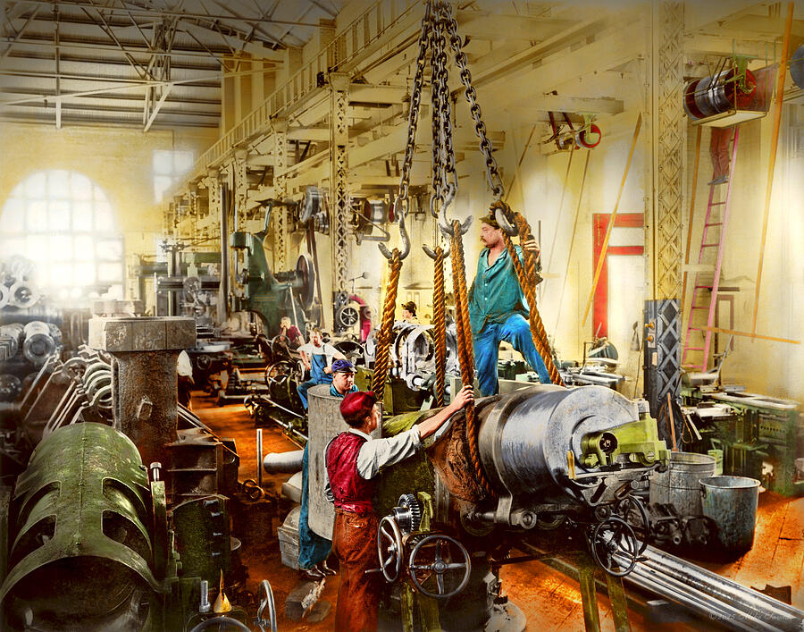 Machinist - Gun - Getting ready to hoist a mounted gun 1903 Photograph by Mike Savad Machinist - Gun - Getting ready to hoist a mounted gun 1903 Photograph by Mike Savad