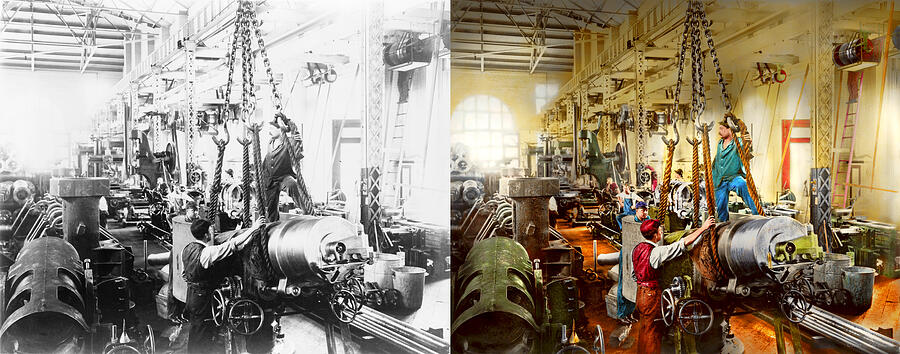 Machinist - Gun - Getting ready to hoist a mounted gun 1903 - Side by Side Photograph by Mike Savad Machinist - Gun - Getting ready to hoist a mounted gun 1903 - Side by Side Photograph by Mike Savad