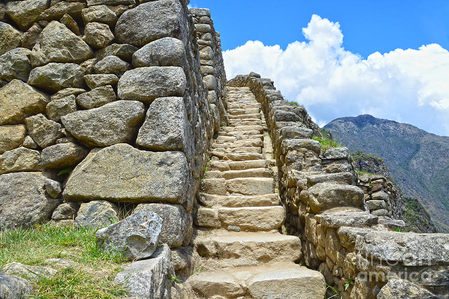 Steep stairs on a mountain side on the Inca trail at Machu Picchu Wall Art,  Canvas Prints, Framed Prints, Wall Peels