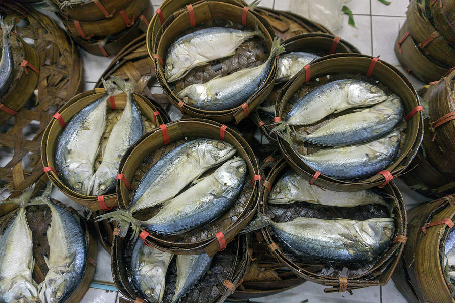 Mackerel fish in bamboo basket Photograph by Mikhail Kokhanchikov