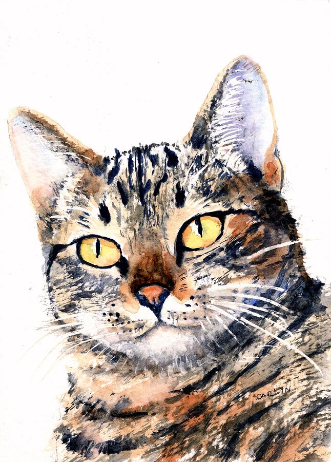 Mackerel Tabby Cat Painting by Carlin Blahnik CarlinArtWatercolor