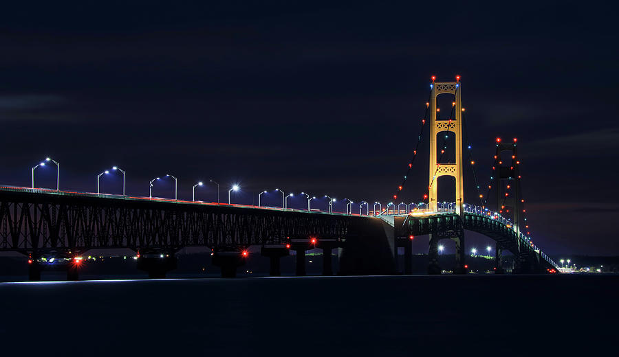 Bridge Photograph - Mackinac Bridge At Night by Dan Sproul