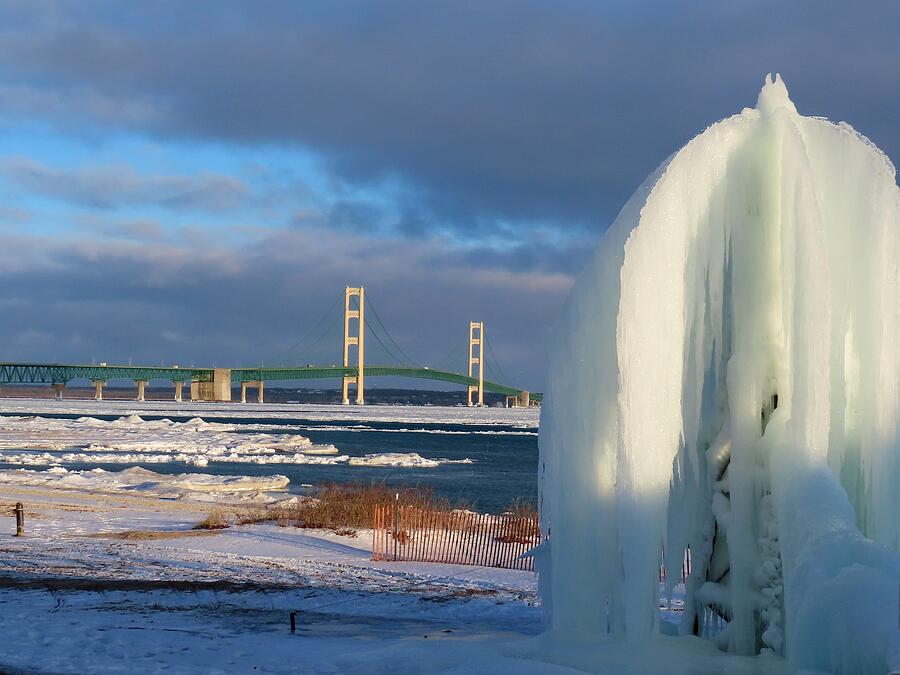 Mackinac Bridge Ice Tower Photograph by Keith Stokes Mackinac Bridge Ice Tower Photograph by Keith Stokes