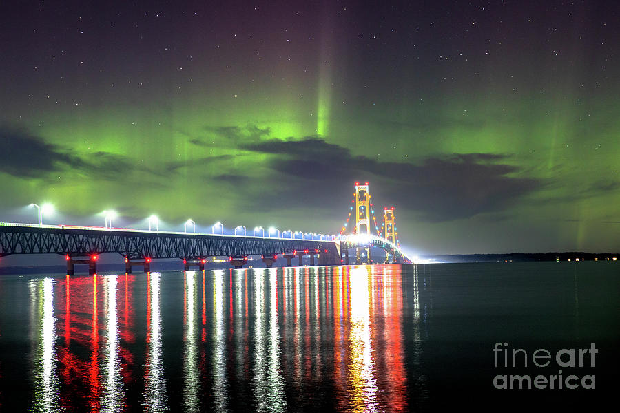 Mackinac Bridge Northern Lights -4049 Photograph by Norris Seward