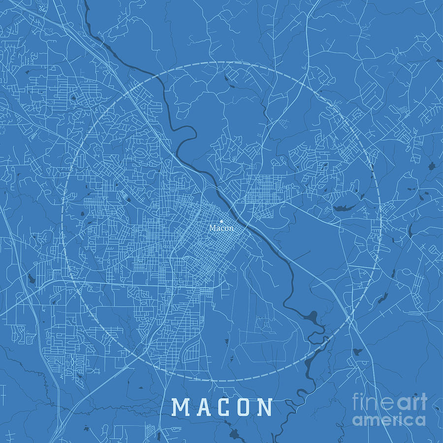 Map Digital Art - Macon GA City Vector Road Map Blue Text by Frank Ramspott