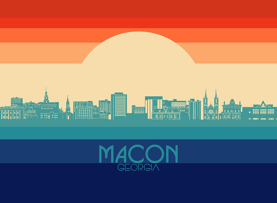 Skyline Digital Art - Macon skyline retro rainbow by Bekim M