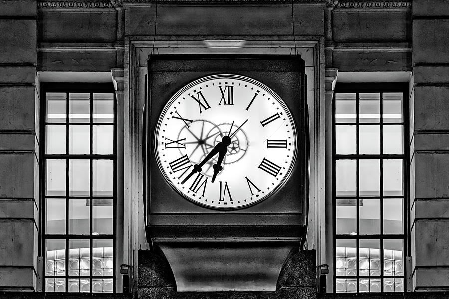 Macy Co Clock BW Photograph by Susan Candelario