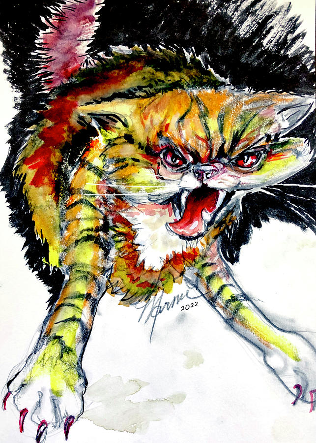 Mad Cat Drawing by Marnie Clark