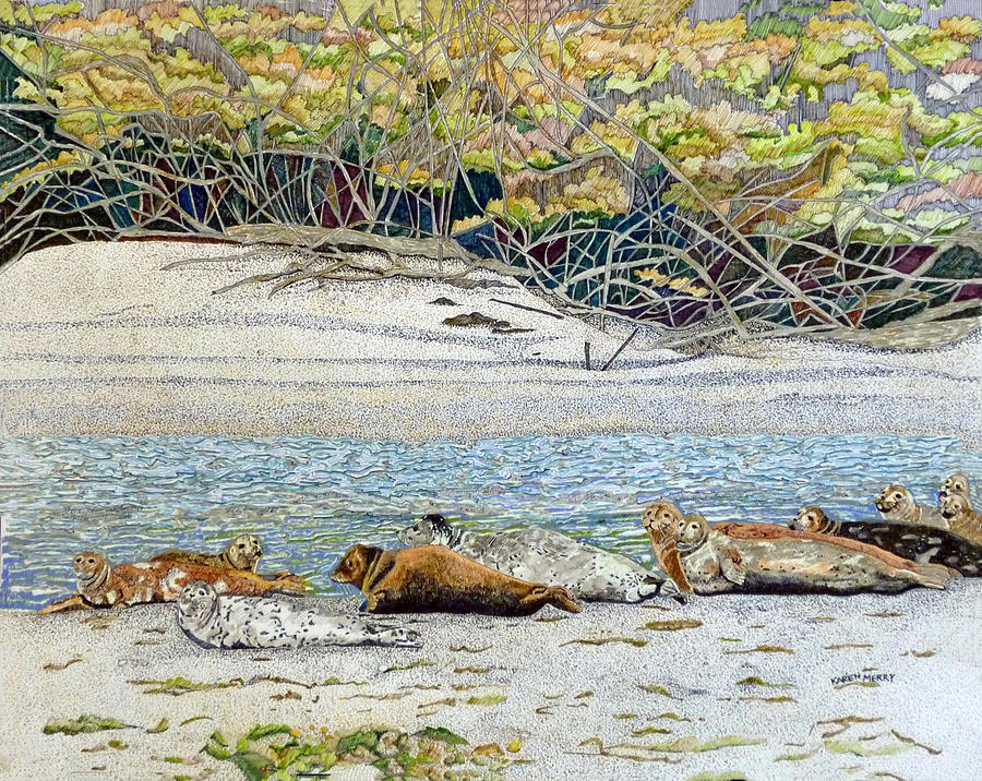 Mad River Seals Painting by Karen Merry