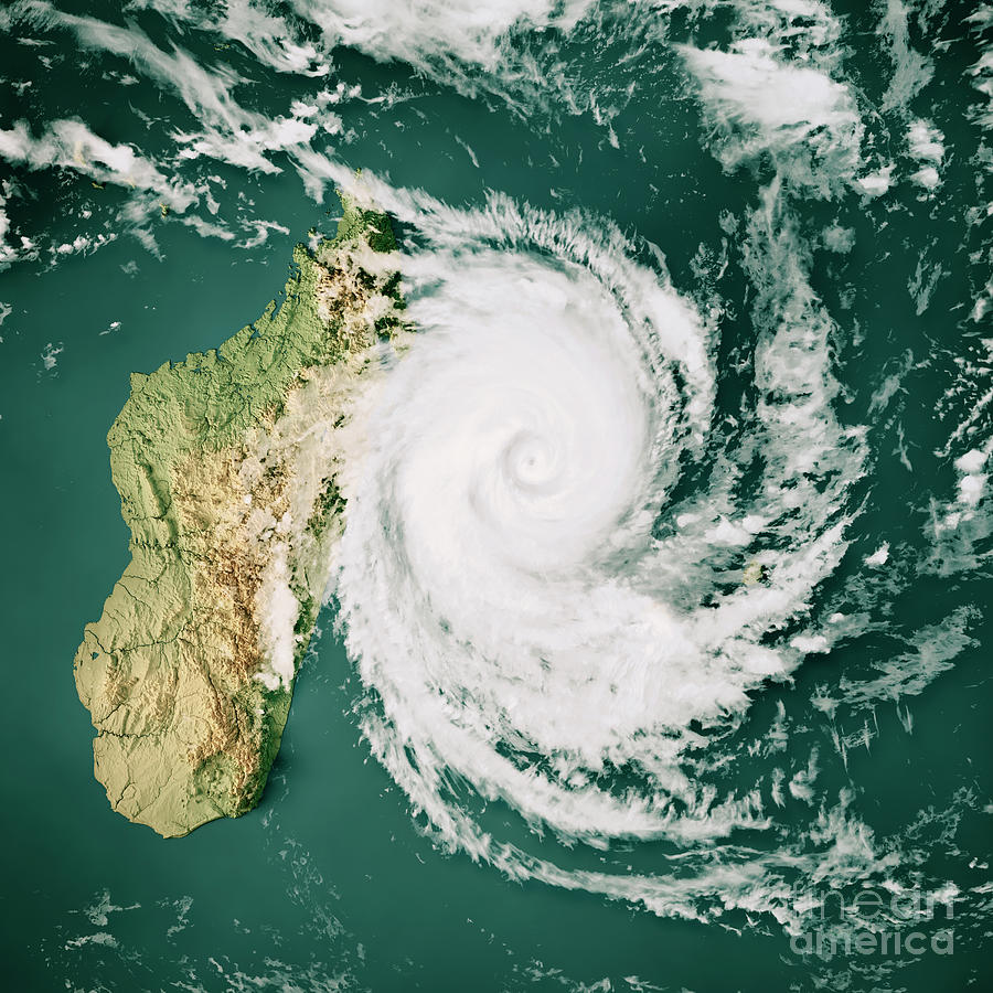 Map Digital Art - Madagascar Cloud Map Cyclone Emnati 3D Render Color by Frank Ramspott
