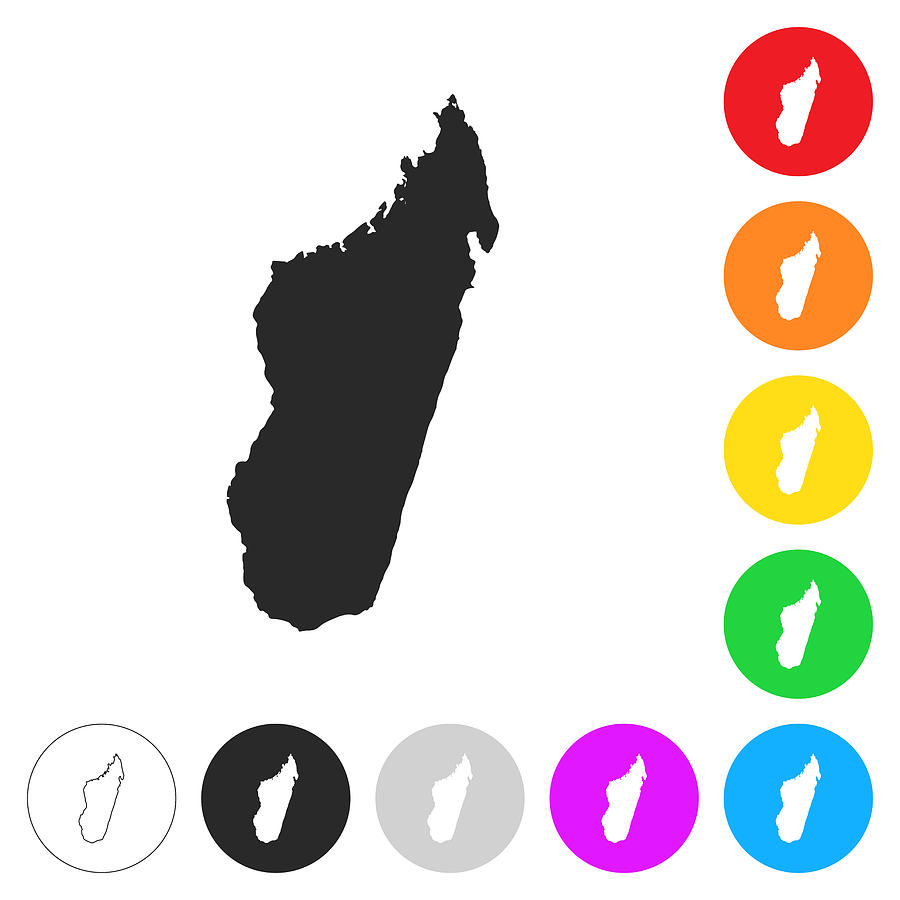 Madagascar map - Flat icons on different color buttons Drawing by Bgblue