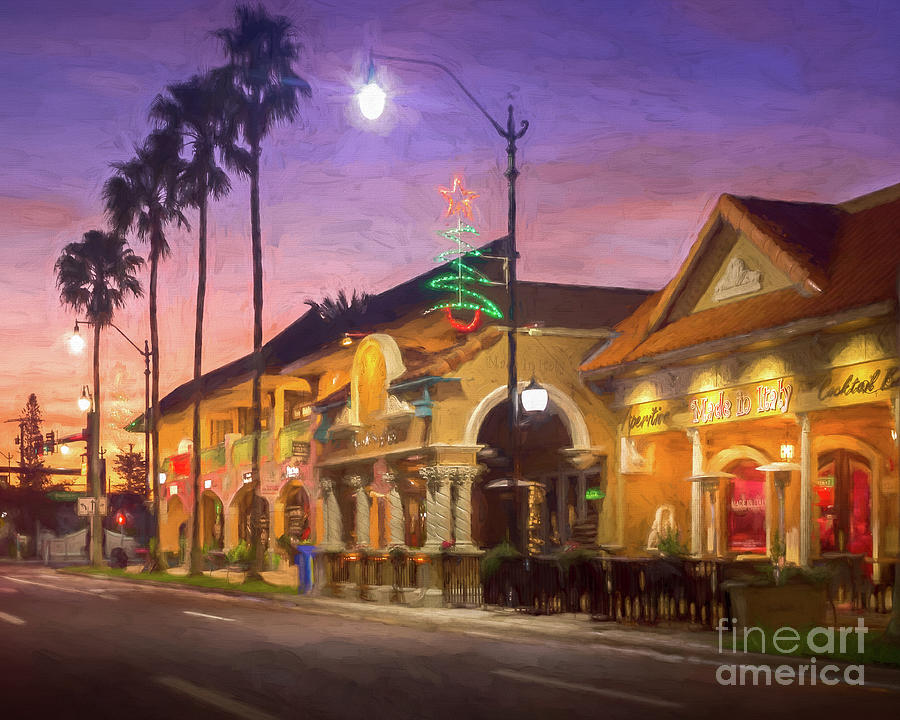 Architecture Photograph - Made in Italy Restaurant, Venice, FL at Christmas 2, Painterly by Liesl Walsh