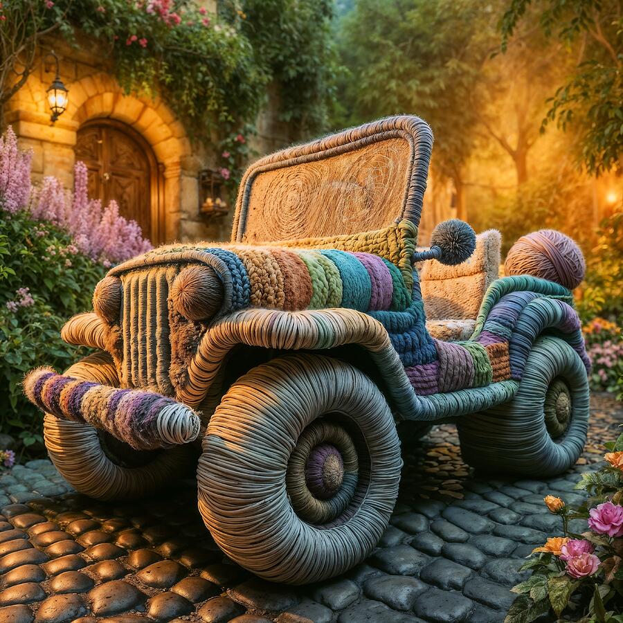 Car Digital Art - Made of yarn by Black Papaver