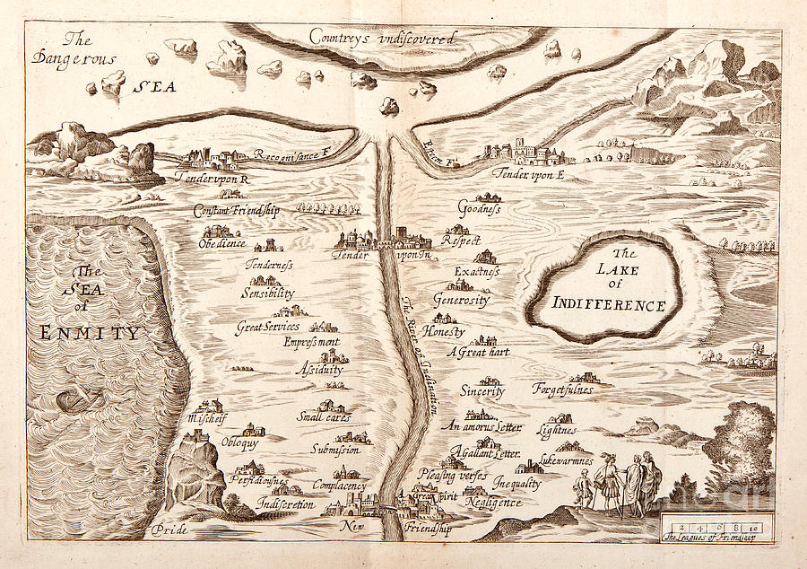 Madeleine de Scudery - Carte du Tendre - English Edition - 1678 Digital Art by Vintage Map