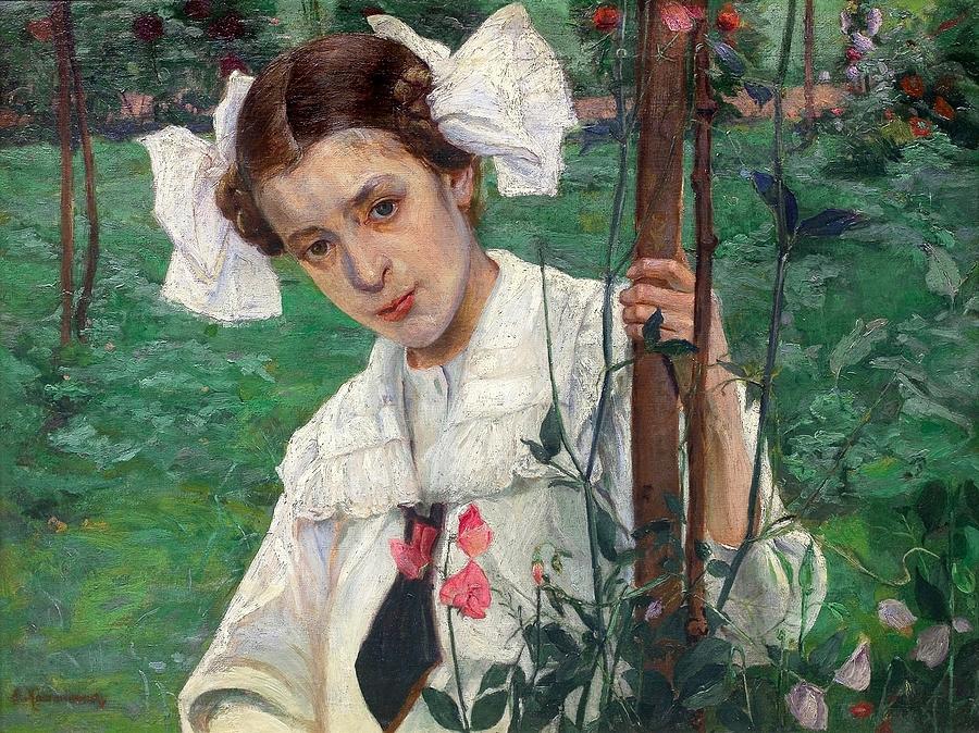 Madeleine in the garden Madzia w ogrodzie Painting by Eugeniusz ...