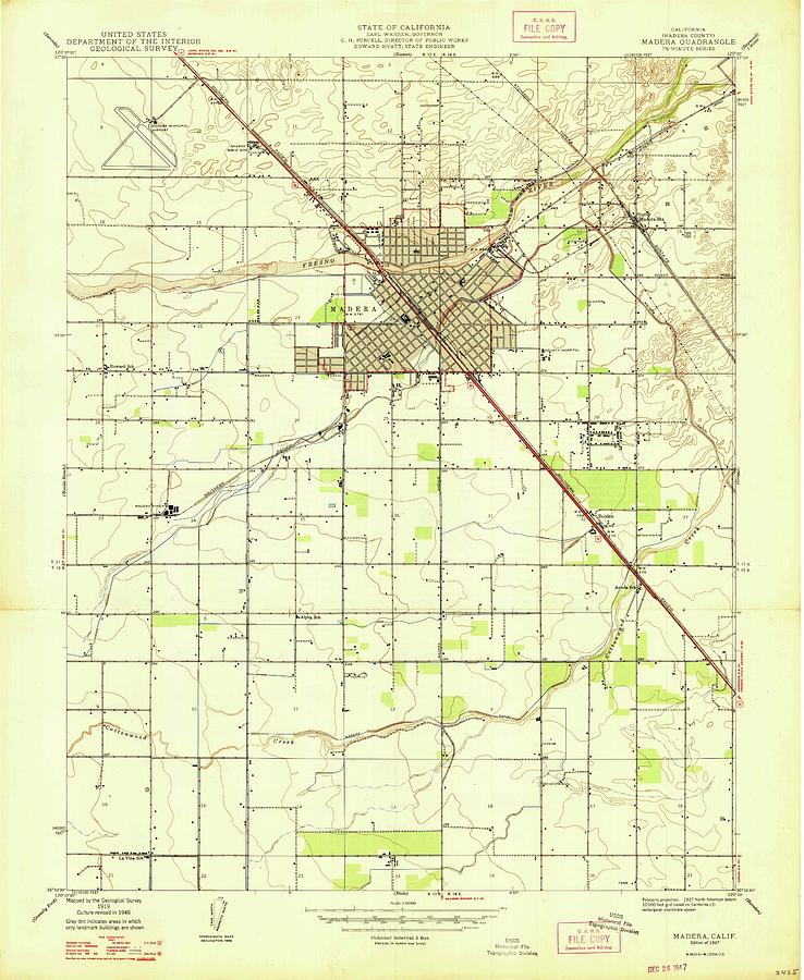 Madera CA from 1947 Vintage Map High Quality Mixed Media by Vintage Map ...