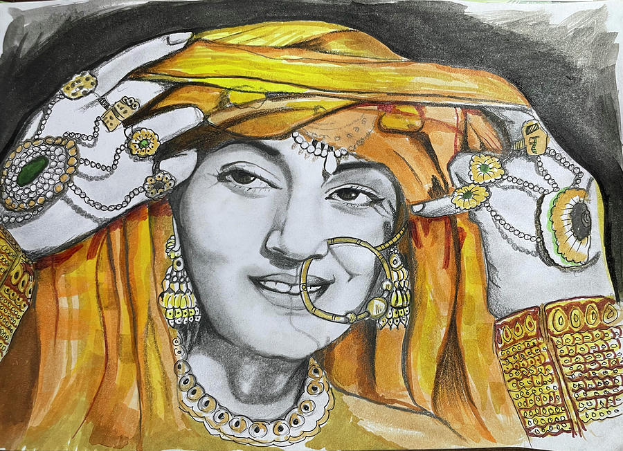 Madhubala eternal beauty of Indian Cinema Painting by Ravi Mehra