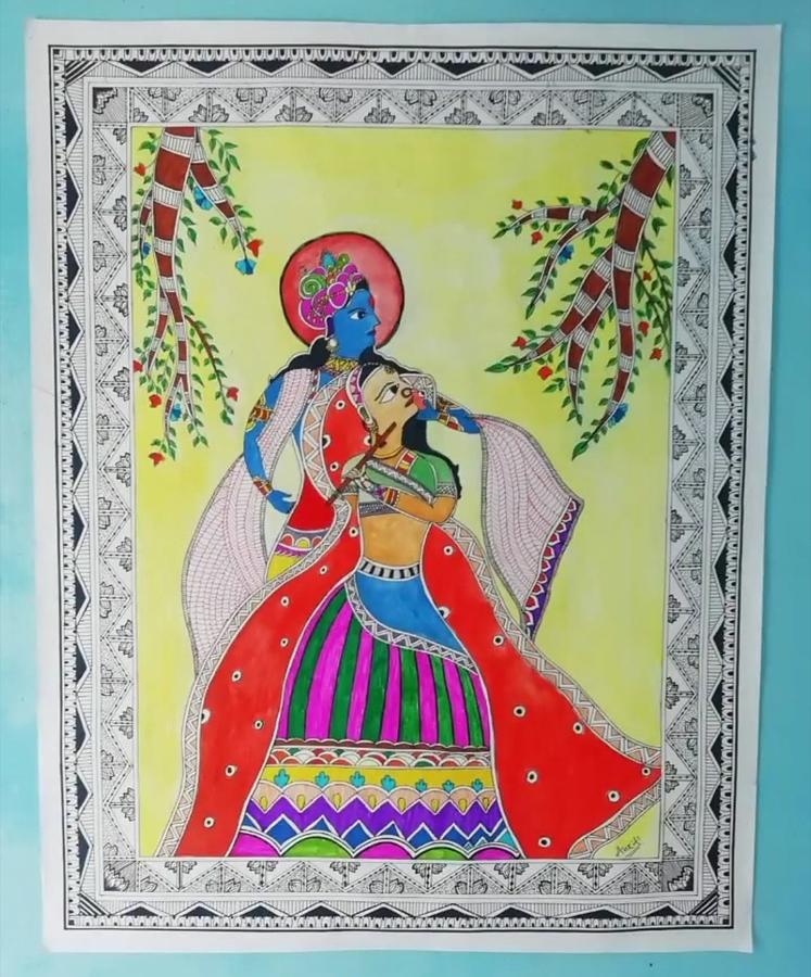 Madhubani Lady Art Painting Paper Print Poster Fully Waterproof & Laminated  | Decoration For Wall Poster, Natural Paper Art Painting Poster, Home  Decor, Office Decor Etc, Size (12x18 Inch) Rolled