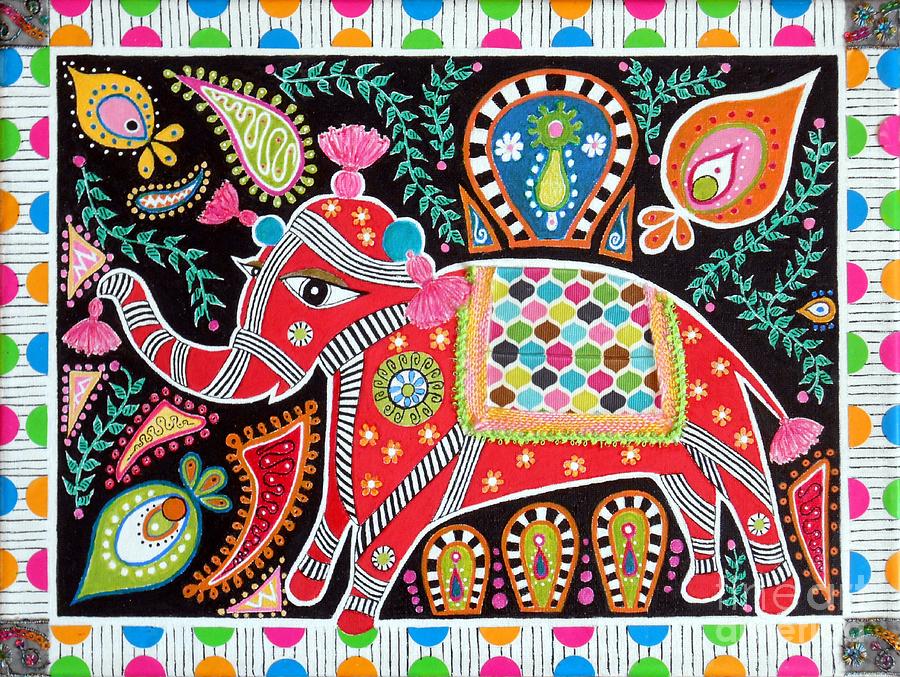 Madhubani Elephant Mixed Media by Jayne Somogy