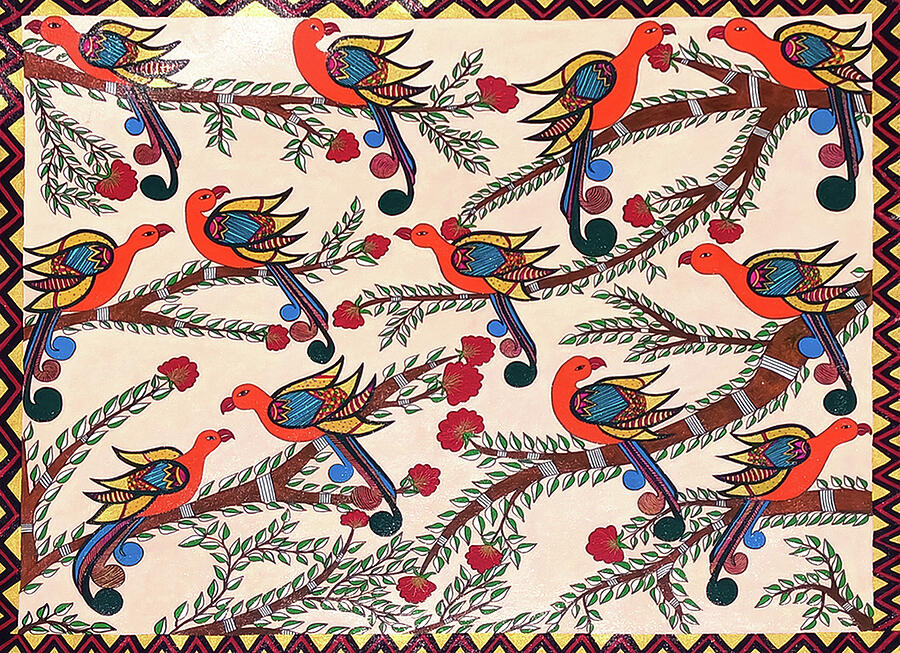 Madhubani Painting of Longtail Colorful Birds Painting by Payel Baral ...