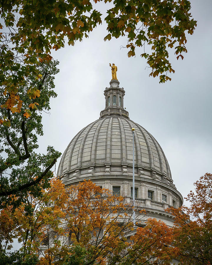 Madison Capital Dome in Autumn Photograph by Adam Romanowicz